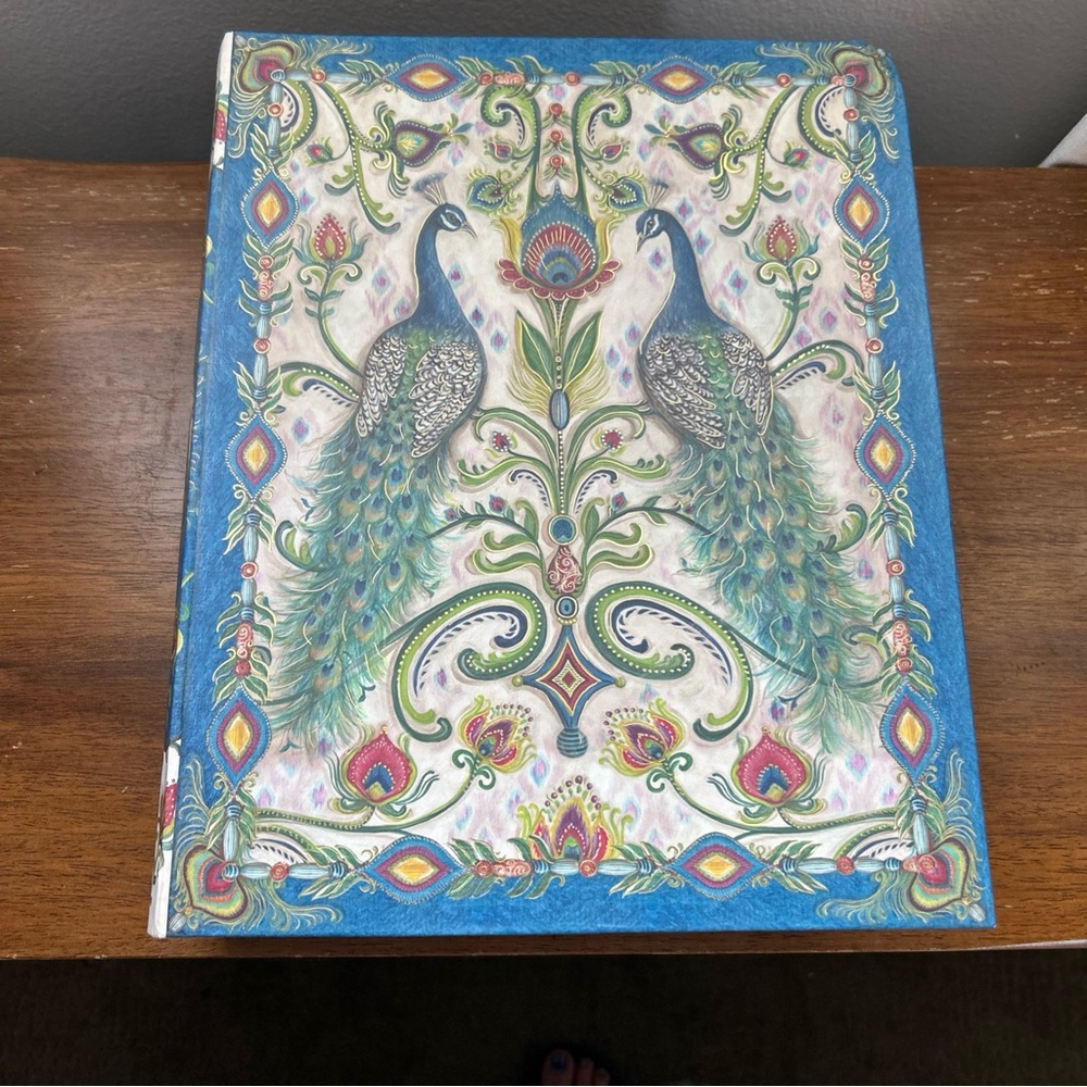 Kate McRostie Keepsake Box Blue Peacocks  Hideaway Storage Book 13.5"x10.5"x3.5"